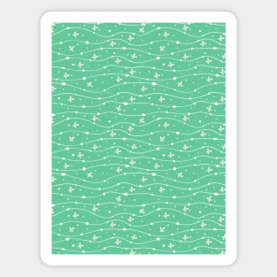 Green Wavy Lines, Dots and Flowers Pattern Magnet